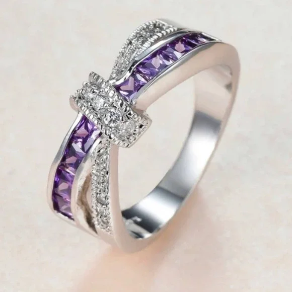 NEW S925 Amethyst Crossover Ring - Picture 5 of 6